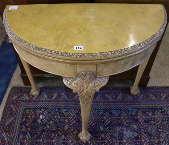 Bleached walnut demi lune card table